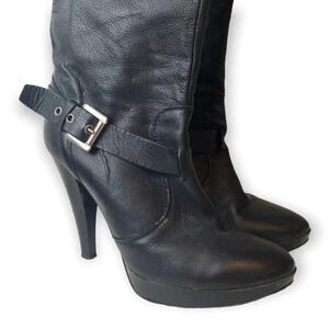Arnold Churgin Black Leather Knee  High Heeled Boots
